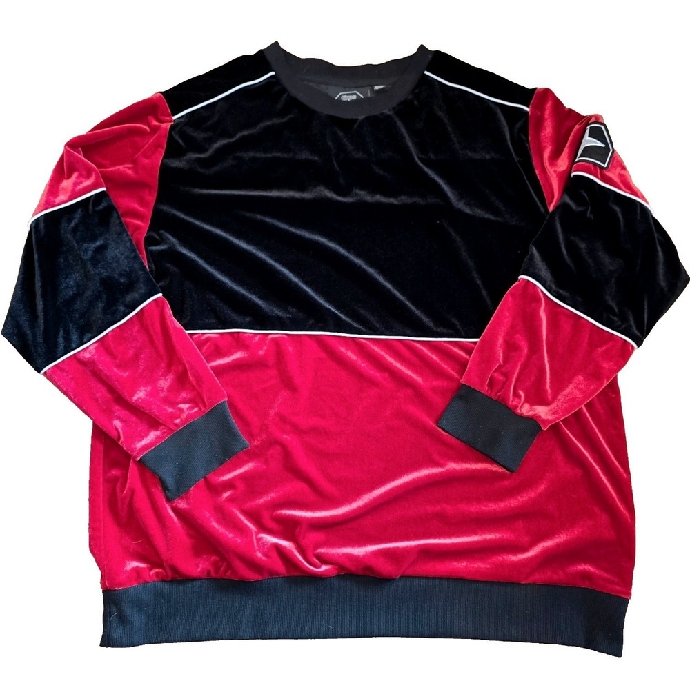 Time Space Velour Sweatshirt Mens 3XL‎ Red Black Colorblock Retro Cyber Star